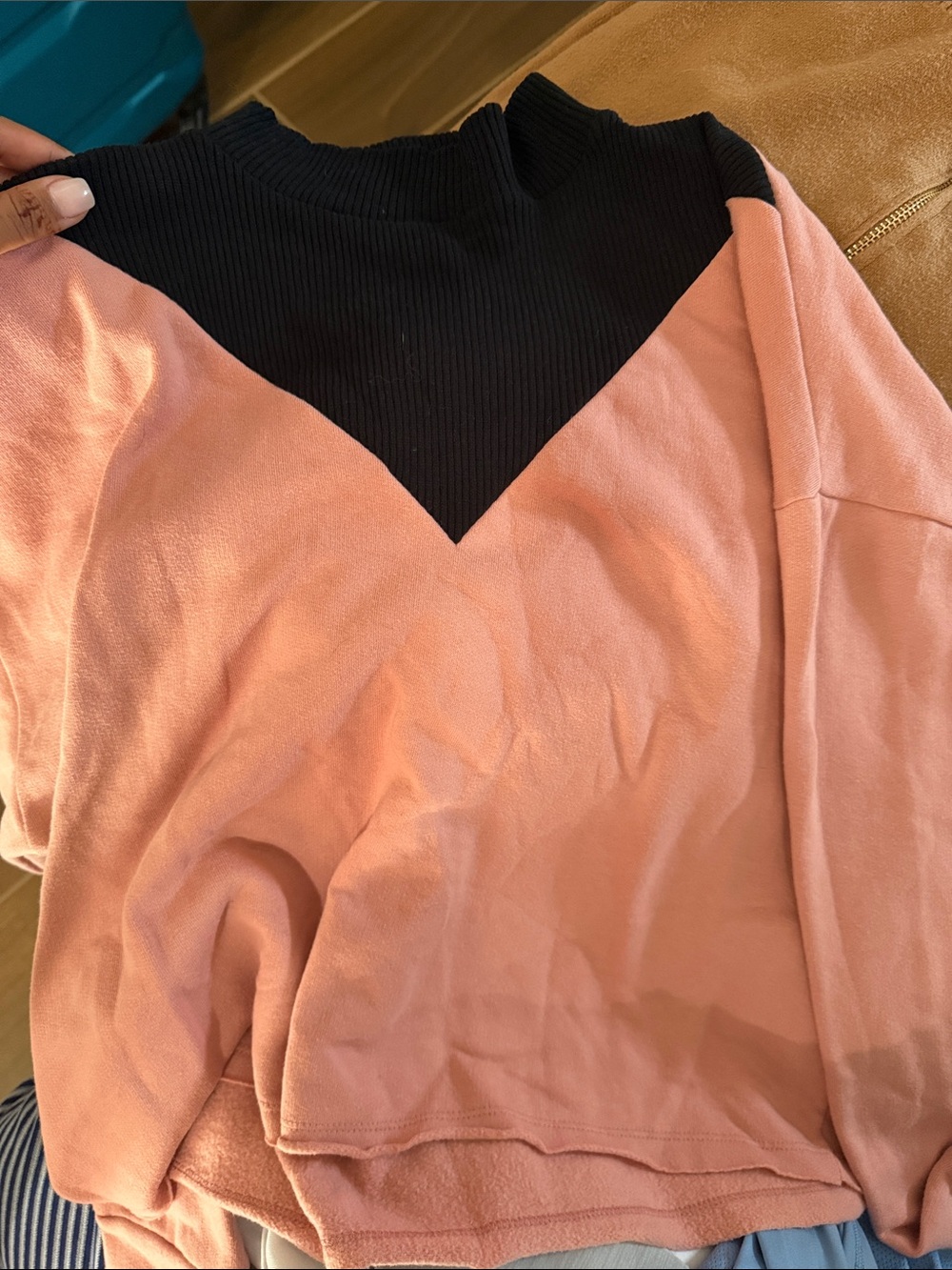 Zara Pink Pullover with Black Ribbed Mock Neck